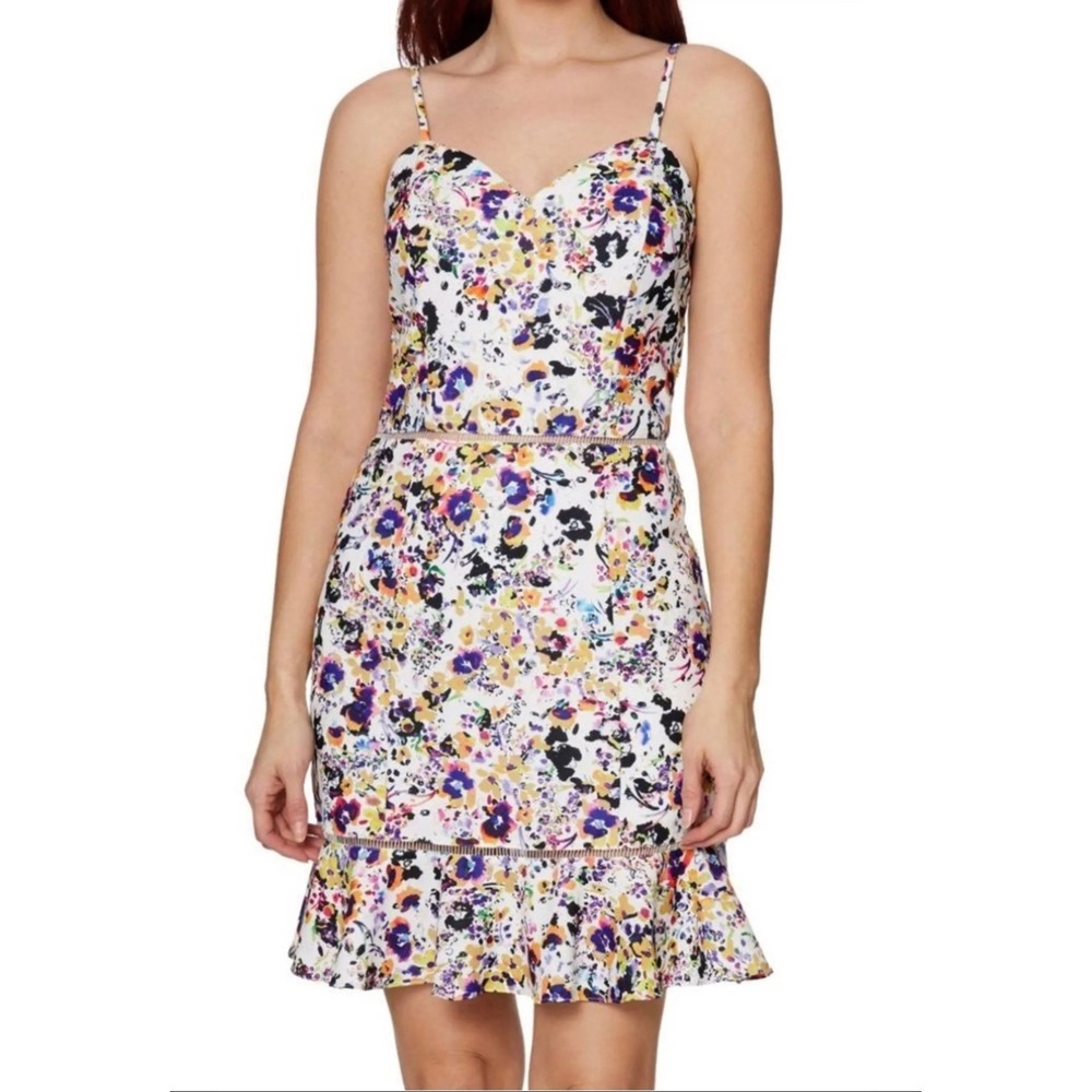 Betsey Johnson Floral Mini Dress Womens 10 White Multi Color FR03K04